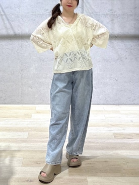 「LEPSIM（レプシィム）のパネルレースフーディー　670670（シャツ/ブラウス、ホワイト系）」を使った、tutu.さん（レディース・152cm）の夏コーディネート