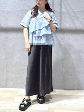 「LEPSIM（レプシィム）のベルトバックルクッションサンダル　638815（サンダル、ブラック系）」を使った、tutu.さん（レディース・152cm）の春コーディネート