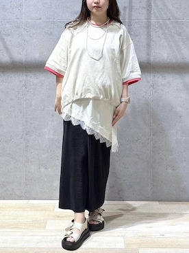 「LEPSIM（レプシィム）の3連ボールネックレス　287544（ネックレス、シルバー系）」を使った、tutu.さん（レディース・152cm）の春コーディネート