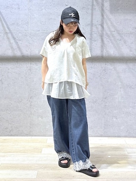 「LEPSIM（レプシィム）の【NEW ERA】コットンフラックスキャップ　617079（キャップ、ブラック系）」を使った、tutu.さん（レディース・152cm）の春コーディネート