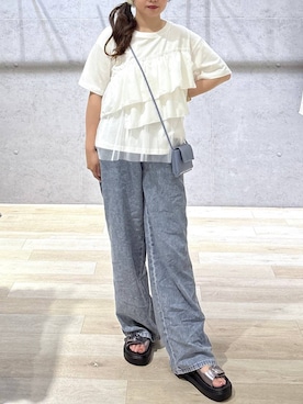 「LEPSIM（レプシィム）のスースーデニムストレートパンツ　637621（デニムパンツ、ブルー系）」を使った、tutu.さん（レディース・152cm）の夏コーディネート