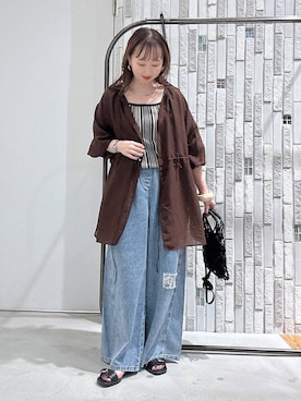 「LEPSIM（レプシィム）のフラットベルトサンダル　670496（サンダル、ブラック系）」を使った、naaalepsimさん（レディース）の夏コーディネート
