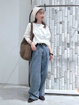 「LEPSIM（レプシィム）の変形バックルベルト　321510（ベルト、ブラック系）」を使った、naaalepsimさん（レディース）の春コーディネート