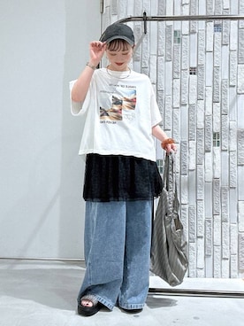 「LEPSIM（レプシィム）のBIGカラーショルダートート　1043478（トートバッグ、グレー系）」を使った、naaalepsimさん（レディース）の夏コーディネート