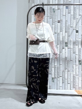 「LEPSIM（レプシィム）のフラットベルトサンダル　670496（サンダル、ブラック系）」を使った、naaalepsimさん（レディース）の夏コーディネート
