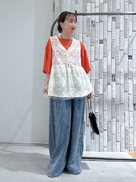 「LEPSIM（レプシィム）のイージーデニムパンツ　630150（デニムパンツ、ブルー系）」を使った、naaalepsimさん（レディース）の春コーディネート