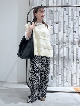「LEPSIM（レプシィム）の楊柳柄イージーパンツ　290321（その他パンツ、ブラック系）」を使った、naaalepsimさん（レディース）の春コーディネート
