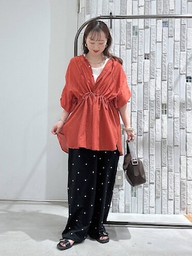 「LEPSIM（レプシィム）の着回し5分袖ブラウス《2点セット》　639519【KKfashion紹介アイテム】（シャツ/ブラウス、オレンジ系）」を使った、naaalepsimさん（レディース）の夏コーディネート