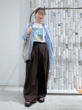 「LEPSIM（レプシィム）のBIGカラーショルダートート　1043478（トートバッグ、グレー系）」を使った、naaalepsimさん（レディース）の夏コーディネート