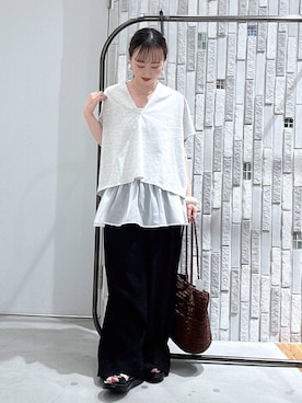 「LEPSIM（レプシィム）のワッシャーサテンパンツ　491049（その他パンツ、ブラック系）」を使った、naaalepsimさん（レディース）の春コーディネート