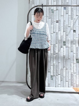 「LEPSIM（レプシィム）のマルチメリットワイドパンツ　630143（その他パンツ、ブラウン系）」を使った、naaalepsimさん（レディース）の春コーディネート