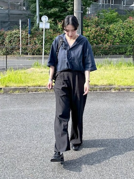 「GLOBAL WORK（グローバルワーク）のエアかるイージーワイドパンツ/636578（その他パンツ、ブラック系）」を使った、アミさん（レディース）の夏コーディネート