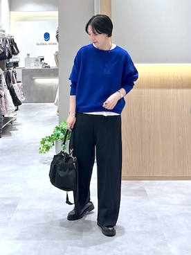 「GLOBAL WORK（グローバルワーク）のらくっションベルトモカミュール/1051834（ローファー、ブラック系）」を使った、アミさん（レディース）の秋コーディネート