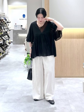 「GLOBAL WORK（グローバルワーク）のらくっション撥水バレエ/135873（バレエシューズ、ブラック系）」を使った、アミさん（レディース）の春コーディネート