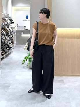 「GLOBAL WORK（グローバルワーク）のらくっション撥水バレエ/135873（バレエシューズ、ブラック系）」を使った、アミさん（レディース）の春コーディネート