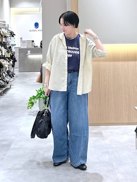 「GLOBAL WORK（グローバルワーク）のらくっション撥水バレエ/135873（バレエシューズ、ブラック系）」を使った、アミさん（レディース）の夏コーディネート