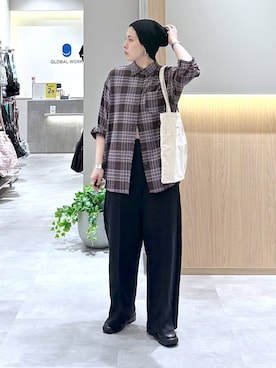 「GLOBAL WORK（グローバルワーク）のエアかる晴雨兼用ブーツ/1055021（ブーツ、ブラック系）」を使った、アミさん（レディース）の秋コーディネート