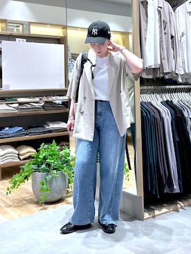 「GLOBAL WORK（グローバルワーク）のGOODデニムバレルCOOL/627009（デニムパンツ、ブルー系）」を使った、アミさん（レディース）の春コーディネート