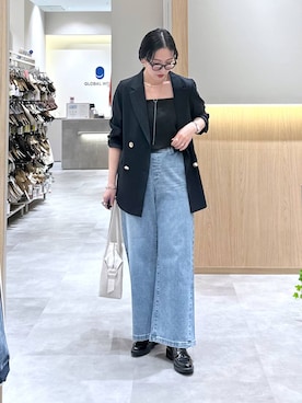 「GLOBAL WORK（グローバルワーク）のアイテム（デニムパンツ）」を使った、アミさん（レディース・167cm）の冬コーディネート