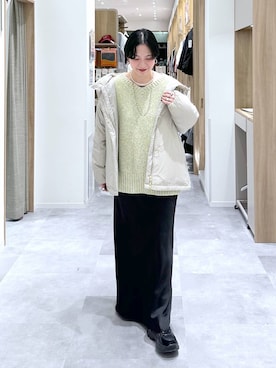 「GLOBAL WORK（グローバルワーク）のエアリュクスダウンフードブルゾン/495695（ダウンジャケット/コート）」を使った、アミさん（レディース・167cm）の冬コーディネート