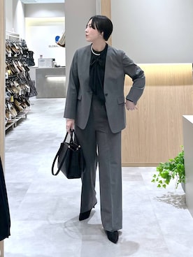 「GLOBAL WORK（グローバルワーク）のアイテム（ノーカラージャケット）」を使った、アミさん（レディース・167cm）の冬コーディネート