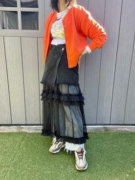 「アイテム（チューブトップ）」を使った、komariさん（レディース・163cm）の春コーディネート