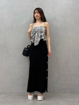 「EVRIS（エヴリス）の2WAYリボンキャミソール（キャミソール、その他）」を使った、Yumeno さん（レディース・156cm）の夏コーディネート