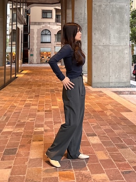 「UNIQLO（ユニクロ）のアイテム（スラックス、グレー系）」を使った、souさん（レディース・160cm）の秋コーディネート