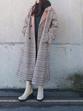 「チェック柄に恋してる」｜「アイテム（セットアップ）」を使った、yume さん（レディース・160cm）の冬コーディネート
