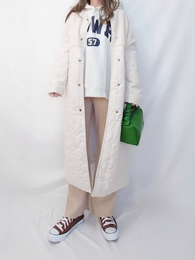 「アイテム（ノーカラーコート、ホワイト系）」を使った、yume さん（レディース・160cm）の秋コーディネート