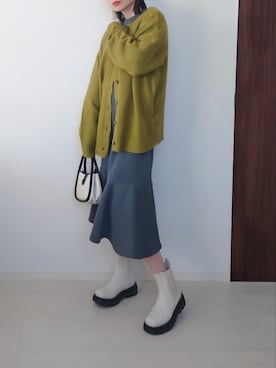 「ANGIE（アンジー）の2WAYオーバーサイズカラーカーディガン（カーディガン/ボレロ）」を使った、yume さん（レディース・160cm）の秋コーディネート