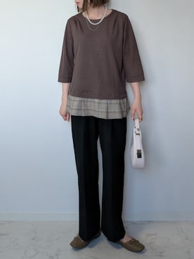 「ikka（イッカ）の【接触冷感】冷感裾レイヤードプルオーバー（Tシャツ/カットソー）」を使った、yume さん（レディース・160cm）の夏コーディネート