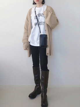 「マイベストコーデ2022」｜「アイテム（ボディバッグ/ウエストポーチ）」を使った、yume さん（レディース・160cm）の冬コーディネート