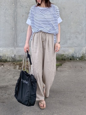 「ikka（イッカ）の【プチプラ1990円（税抜）】冷感ショルダータックプルオーバー【お得だ値／接触冷感】（Tシャツ/カットソー、ホワイト系）」を使った、yume さん（レディース・160cm）の夏コーディネート