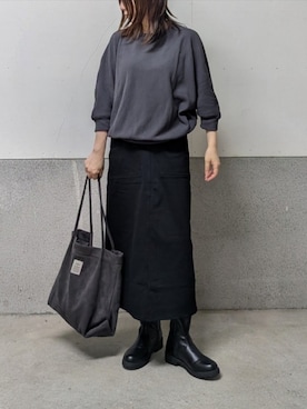 「ikka（イッカ）のタックフライスドルマンプルオーバー（Tシャツ/カットソー、グレー系）」を使った、yume さん（レディース・160cm）の秋コーディネート