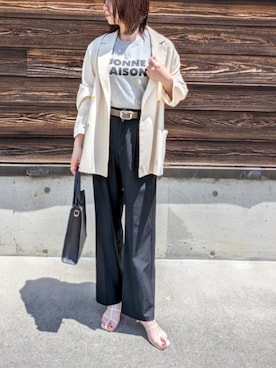 「pocket（ポケット）の汗染み防止ロゴTシャツ（Tシャツ/カットソー、グレー系）」を使った、yume さん（レディース・160cm）の春コーディネート