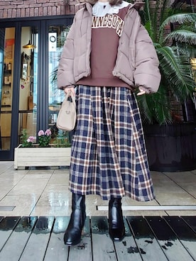 「AS KNOW AS plus（アズノゥアズプラス）のアイテム（ダウンジャケット/コート）」を使った、yume さん（レディース・160cm）の秋コーディネート