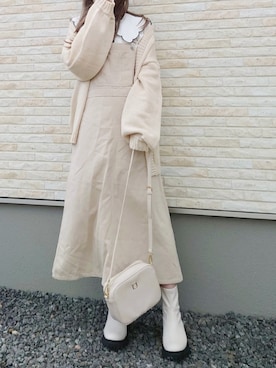 「アイテム（ジャンパースカート）」を使った、yume さん（レディース・160cm）の秋コーディネート