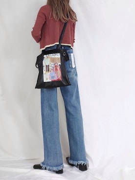 「VACANCY（ヴァカンシー）の【Akari Kuramoto×VACANCY】コラボコラージュイラストマルチトート（トートバッグ）」を使った、yume さん（レディース・160cm）の秋コーディネート