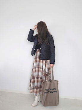 「Traditional Weatherwear」｜「アイテム（ノーカラージャケット）」を使った、yume さん（レディース・160cm）の秋コーディネート