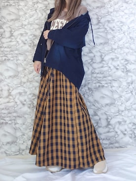 「チェック柄に恋してる」｜「アイテム（デニムジャケット）」を使った、yume さん（レディース・160cm）の夏コーディネート