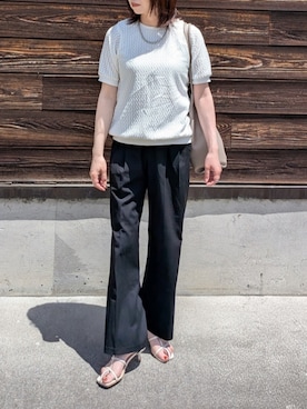「ikka（イッカ）の【雑誌InRed6月号掲載】幾何学柄ジャカード半袖プルオーバー 【親子コーデ】（Tシャツ/カットソー、ホワイト系）」を使った、yume さん（レディース・160cm）の夏コーディネート