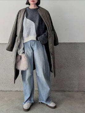 「LBC（エルビーシー）のアイテム（ノーカラージャケット）」を使った、yume さん（レディース・160cm）の冬コーディネート