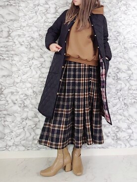 「スクエアトゥ」｜「アイテム（ノーカラーコート）」を使った、yume さん（レディース・160cm）の秋コーディネート