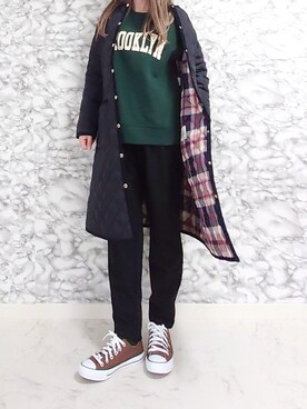 「MACKINTOSH PHILOSOPHY（ﾏｯｷﾝﾄｯｼｭ ﾌｨﾛｿﾌｨｰ）のアイテム（ノーカラーコート）」を使った、yume さん（レディース・160cm）の秋コーディネート