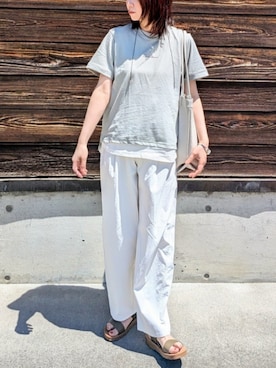 「ikka（イッカ）の【雑誌InRed6月号掲載】鹿の子裾レイヤードプルオーバー【接触冷感】（Tシャツ/カットソー、グリーン系）」を使った、yume さん（レディース・160cm）の春コーディネート