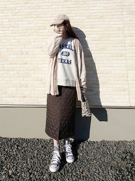 「キルトスカート」｜「アイテム（スウェット）」を使った、yume さん（レディース・160cm）の秋コーディネート