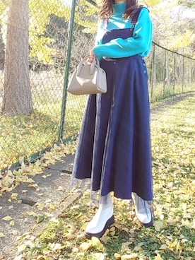 「deux amour（ドゥーザムール）のアイテム（オールインワン・サロペット）」を使った、yume さん（レディース・160cm）の秋コーディネート