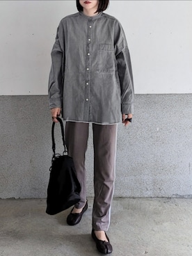 「hunch（ハンチ）の【WEB限定/別注】 バンドカラー オーバーサイズ　デニムシャツ（シャツ/ブラウス）」を使った、yume さん（レディース・160cm）の秋コーディネート