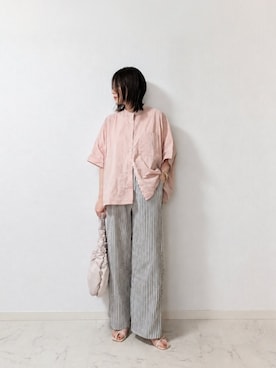 「reca（レカ）の【ZOZOTOWN限定】バンドカラードルマンシャツ（シャツ/ブラウス、ピンク系）」を使った、yume さん（レディース・160cm）の春コーディネート